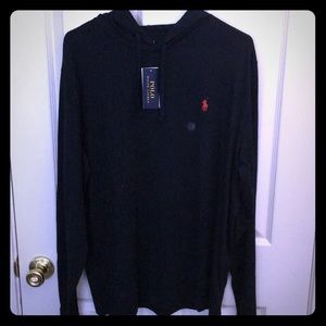 A polo hooded sweatshirt